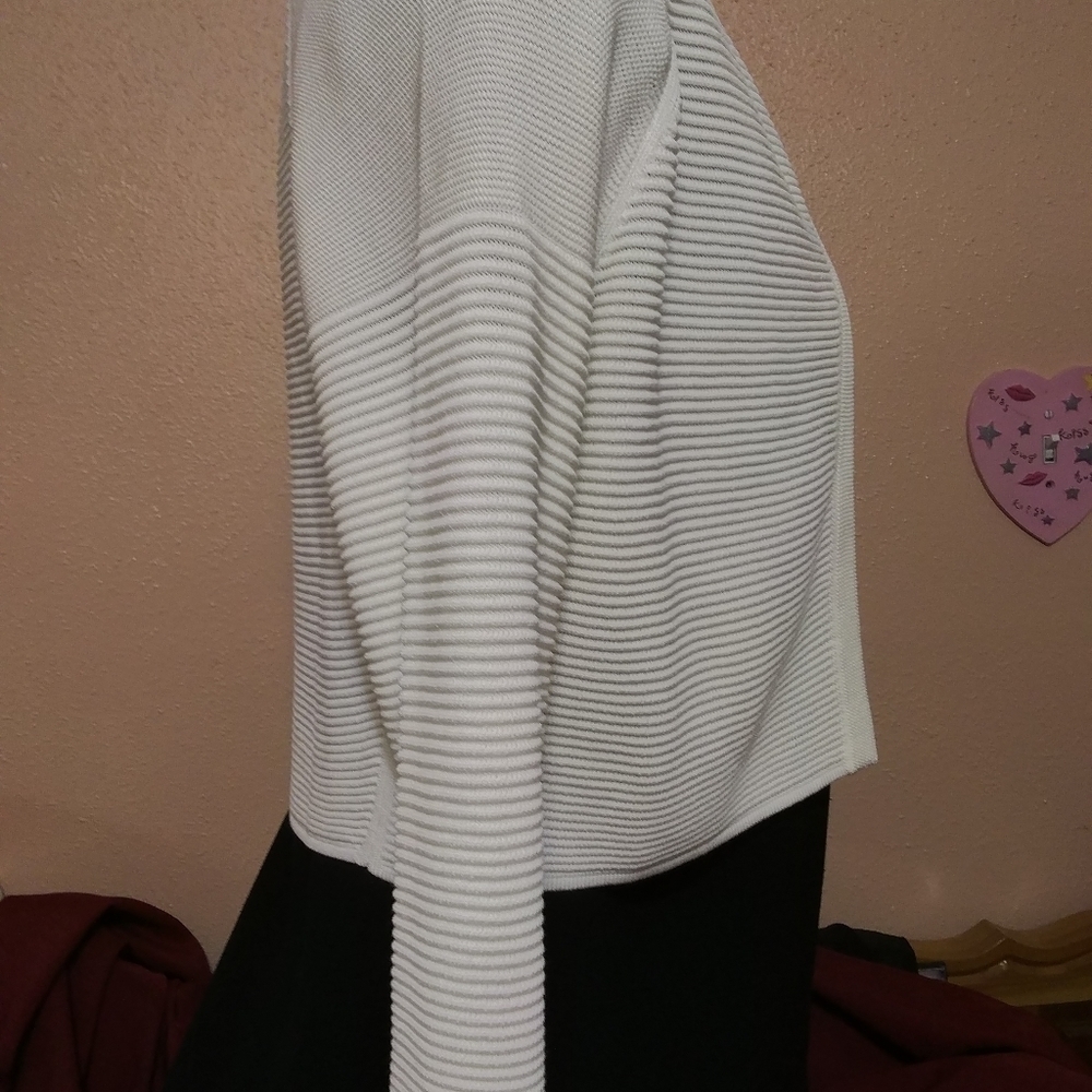 Hugo Boss White Ribbed Open-Front Cropped Cardigan - Picture 3 of 8